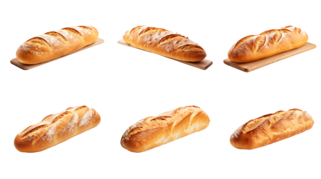 Collection of PNG. French loaf bread isolated on a transparent background.