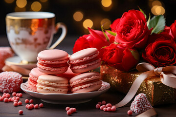 Valentine day breakfast concept. Love and romantic morning breakfast concept