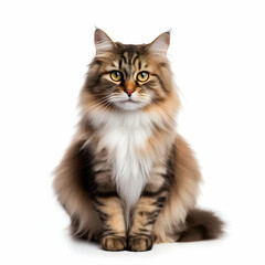 Norwegian cat siting on white isolated background, generative ai