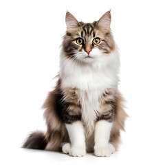 Obraz premium Norwegian cat siting on white isolated background, generative ai