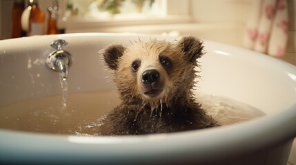Baby bear in a bathtub