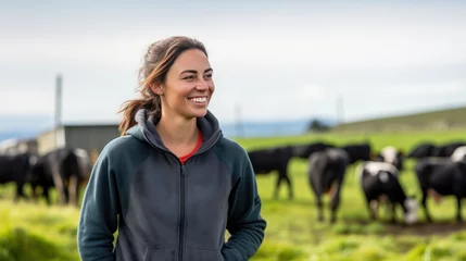 Foto op Canvas jeune femme agricultrice à la tête d'une exploitation d'élevage de vache laitière © Sébastien Jouve