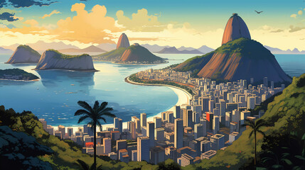 Drawing of Rio with landmark and popular for tourist attractions - Powered by Adobe