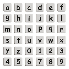 White tiles with alphabet and numbers