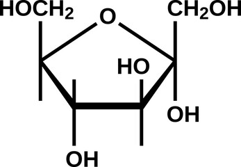 Alpha-D-fructofuranose cyclic structural formula, furanose form of fructose
