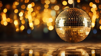 Disco ball on bokeh background. Christmas and New Year concept - Powered by Adobe