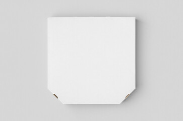 White blank pizza box mockup on a grey background.