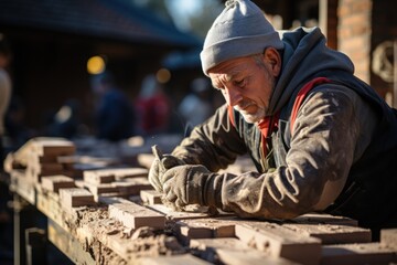  construction worker laying bricks