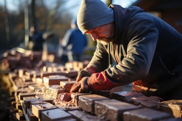  construction worker laying bricks