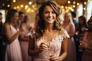 Obraz na płótnie Canvas bride with a glass of champagne