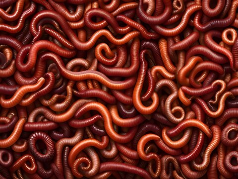 red earthworms on a white background close up.