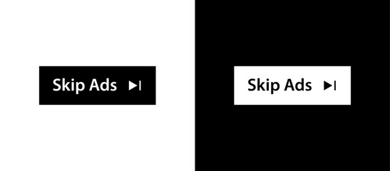 Fototapeta na wymiar Skip ads button icon. Stop video ad logo symbol background. Online ad marketing stop sign.