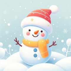A Christmas snowman on a cold and snowy winter day. 