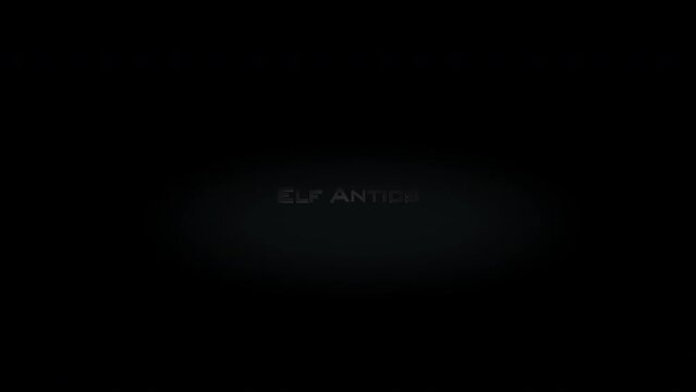 Elf antics 3D title metal text on black alpha channel background