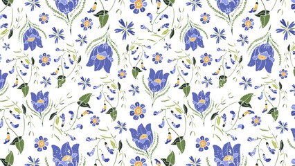 Seamless pattern with hand-drawn wildflowers