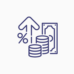Inflation line icon finance interest rate. Inflation raise arrow amount graph vector accounting.