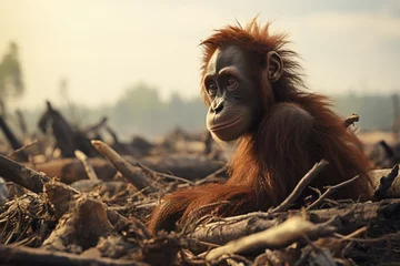 Draagtas Photograph of a dark-colored monkey in woods, Generative Ai © Alisha