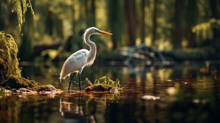 Elegant Egret Standing by the Pond