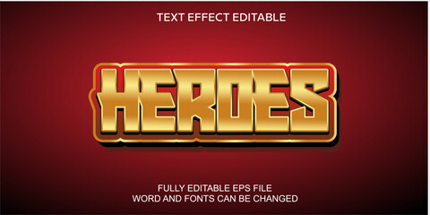 3D text effect heroes gold and red font vectpr editable