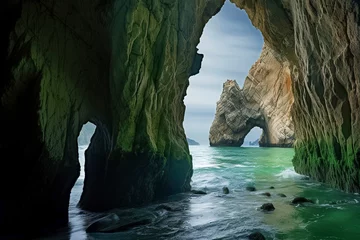 Foto op Plexiglas Cathedral Cove sea cave with a view of the ocean and a rock formation through the opening, ai generative