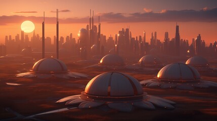 Fototapeta na wymiar Mars Metropolis, Futuristic Cityscape with Advanced Tech and Domes on the Red Planet, Generative AI