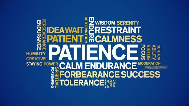 Patience animated word cloud;text design animation tag kinetic typography seamless loop.