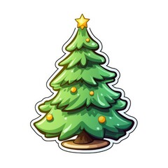 Obraz premium Cute Cartoon Christmas Tree Illustration Sticker Isolated on a White Background