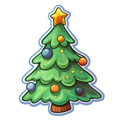 Cute Cartoon Christmas Tree Illustration Sticker Isolated on a White Background