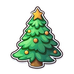 Cute Cartoon Christmas Tree Illustration Sticker Isolated on a White Background