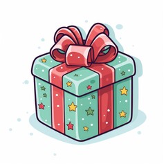 Cute Cartoon Christmas Present Illustration Sticker Isolated on a White Background