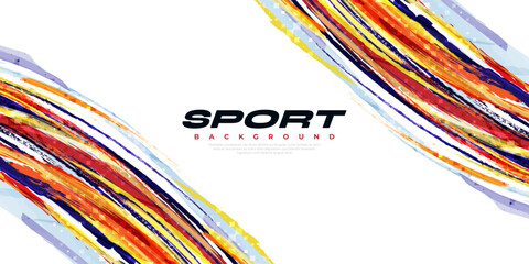 Colorful Brush Splash Background. Vibrant Grunge Background with Halftone Style. Sport Banner. Vector Illustration
