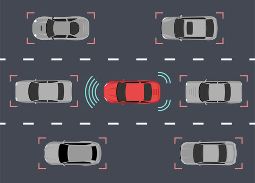 Autonomous car icon drive sensor. Digital autonomous vehicle car self driverless vector smart system