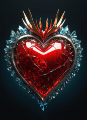 Creativity crystal heart with golden crown happy Valentine's day wallpaper