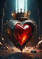 Creativity crystal heart with golden crown happy Valentine's day wallpaper