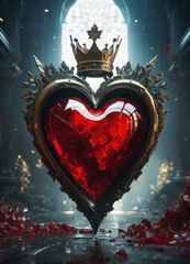 Creativity crystal heart with golden crown happy Valentine's day wallpaper
