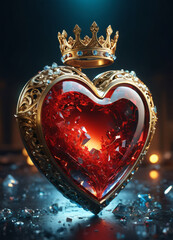 Creativity crystal heart with golden crown happy Valentine's day wallpaper
