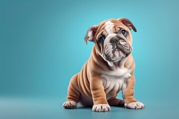 Bulldog cute dog isolated on blue background