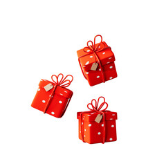 Christmas 3d style Product podium scene with flying falling white gift box with  bow.3d illustration.	