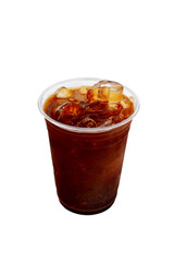 Iced black coffee in plastic cup.