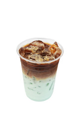Iced milk coffee mint in plastic cup.