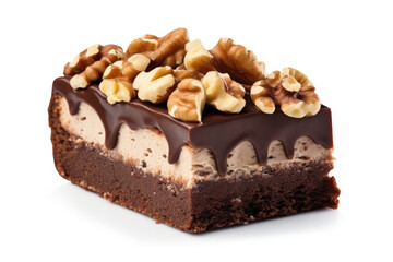 Fototapeta na wymiar Piece of chocolate hazelnuts cake isolated on white background