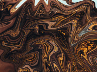 Abstract image showcasing a fluid-like texture with a metallic sheen in hues of brown, gold, and black