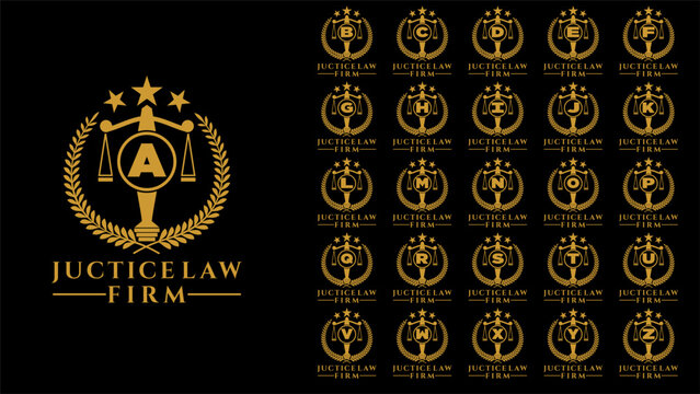 Set bundle initial for lawfirm logo with pillar,sword,scales image