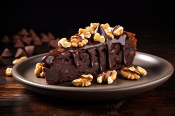 Piece of chocolate hazelnuts cake