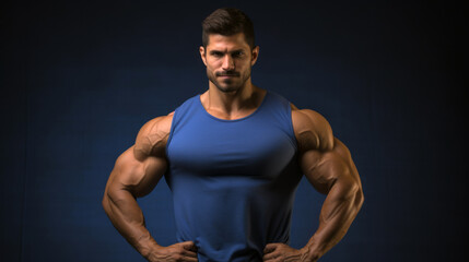 Fototapeta premium Muscular Bodybuilder - Royal Blue Background