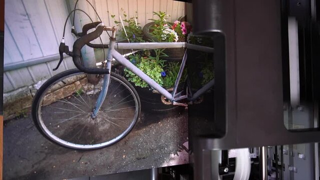printing color photos old sports gray bicycle in the summer on an inkjet printer