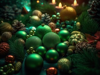 Obraz na płótnie Canvas New Year background with Christmas decorations Top view