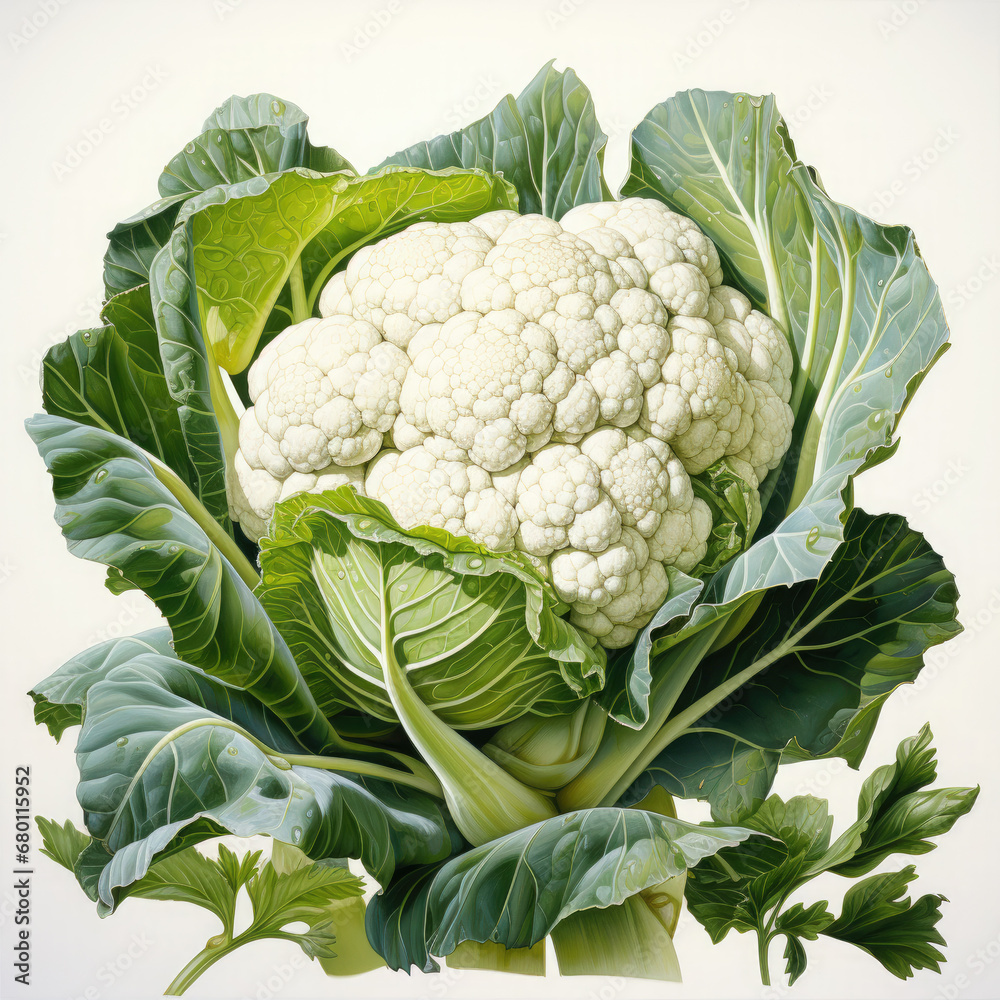 Wall mural Watercolor Cauliflower Clipart illustration Generative Ai