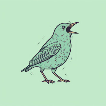 recommend clip art: A simple line art of an adorable starling singing
                    