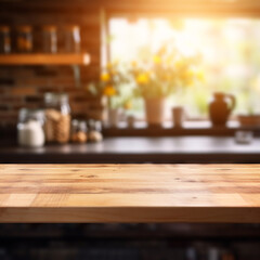 Naklejka na ściany i meble Empty minimal natural wooden table counter podium in the kitchen